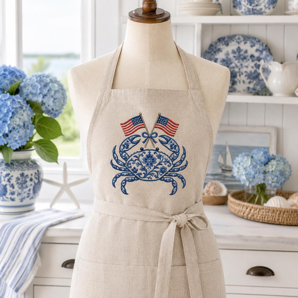 Chinoiserie Crab Embroidery Design with Crossed USA Flags, Patriotic Nautical Sea Life, 4th of July Embroidery, 5 sizes, Digital Download - image 6