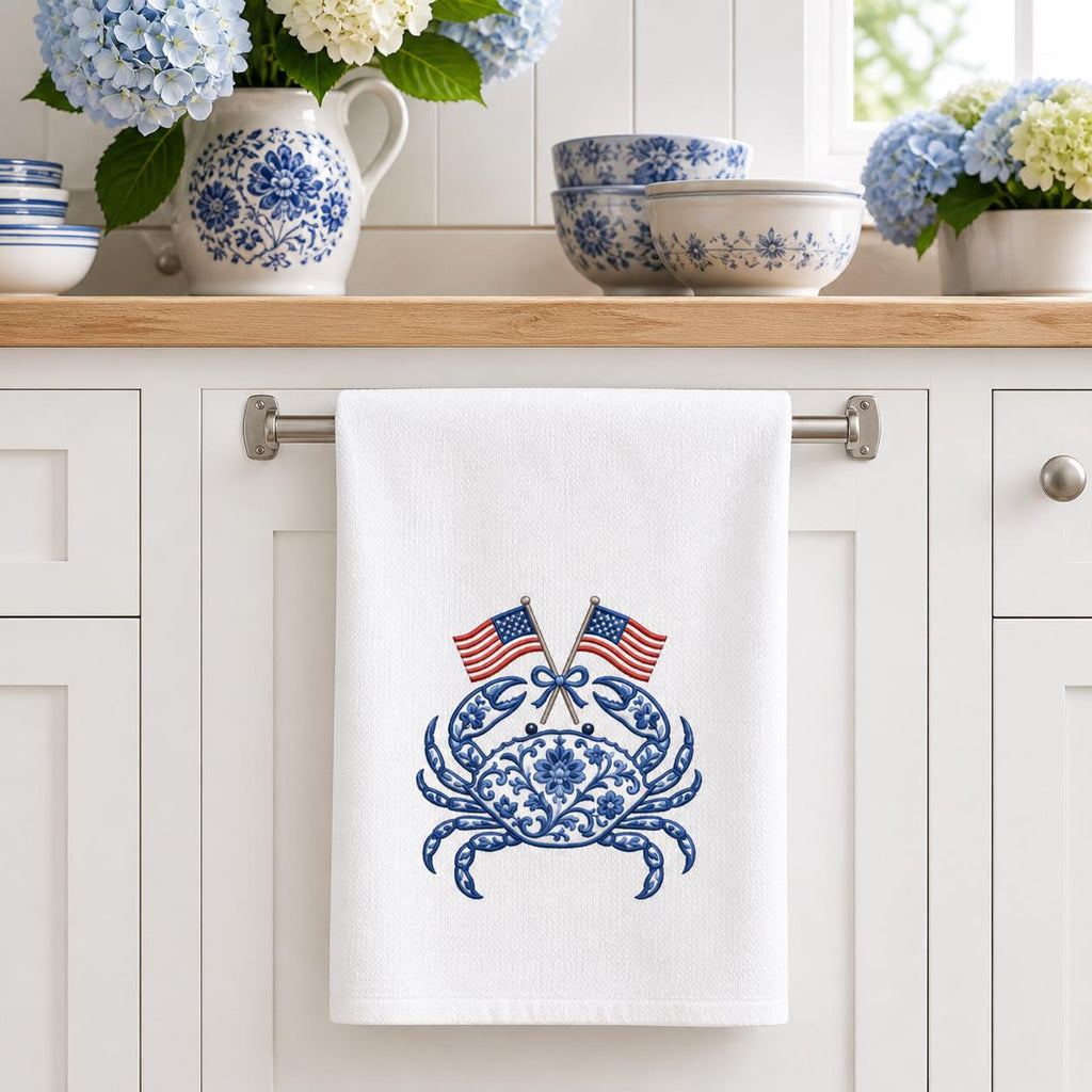 Chinoiserie Crab Embroidery Design with Crossed USA Flags, Patriotic Nautical Sea Life, 4th of July Embroidery, 5 sizes, Digital Download - image 5