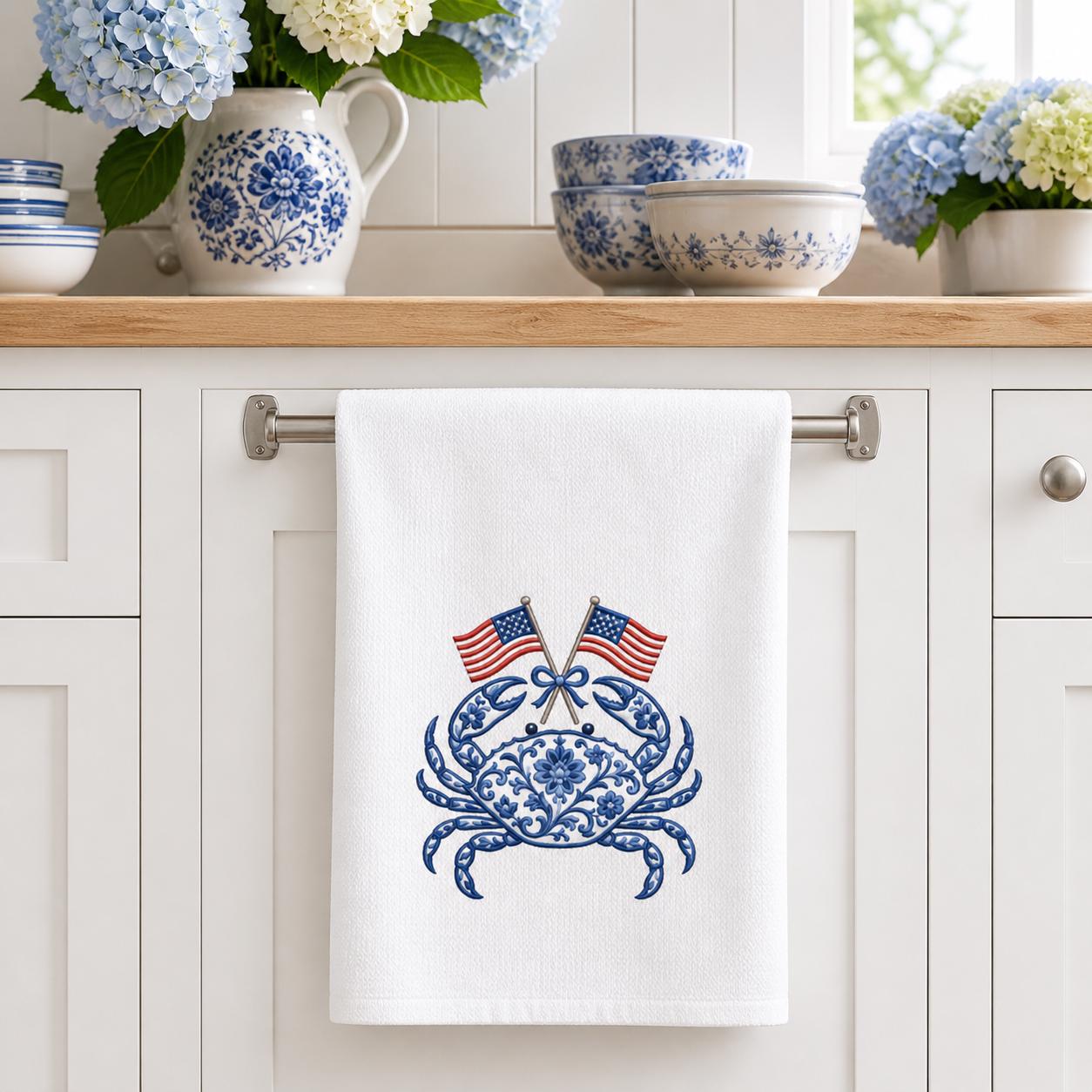 Chinoiserie Crab Embroidery Design with Crossed USA Flags, Patriotic Nautical Sea Life, 4th of July Embroidery, 5 sizes, Digital Download - image 5