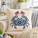 Patriotic Chinoiserie Crab Embroidery Design with USA Flags, Blue Floral Coastal Crab, 4th of July Embroidery, 5 sizes, Digital Download - image 3