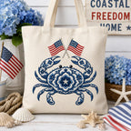 Patriotic Chinoiserie Crab Embroidery Design with USA Flags, Blue Floral Coastal Crab, 4th of July Embroidery, 5 sizes, Digital Download - image 4