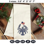 Chinoiserie Lobster Embroidery Design with USA Flag, Patriotic Nautical Sea Life, 4th of July Machine Embroidery, 5 sizes, Digital Download - image 5