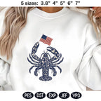 Chinoiserie Lobster Embroidery Design with USA Flag, Patriotic Nautical Sea Life, 4th of July Machine Embroidery, 5 sizes, Digital Download - image 6