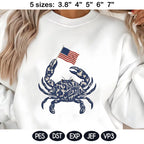 Chinoiserie Crab Embroidery Design with USA Flag, Patriotic Nautical Sea Life, 4th of July Machine Embroidery File,5 sizes, Digital Download - image 3