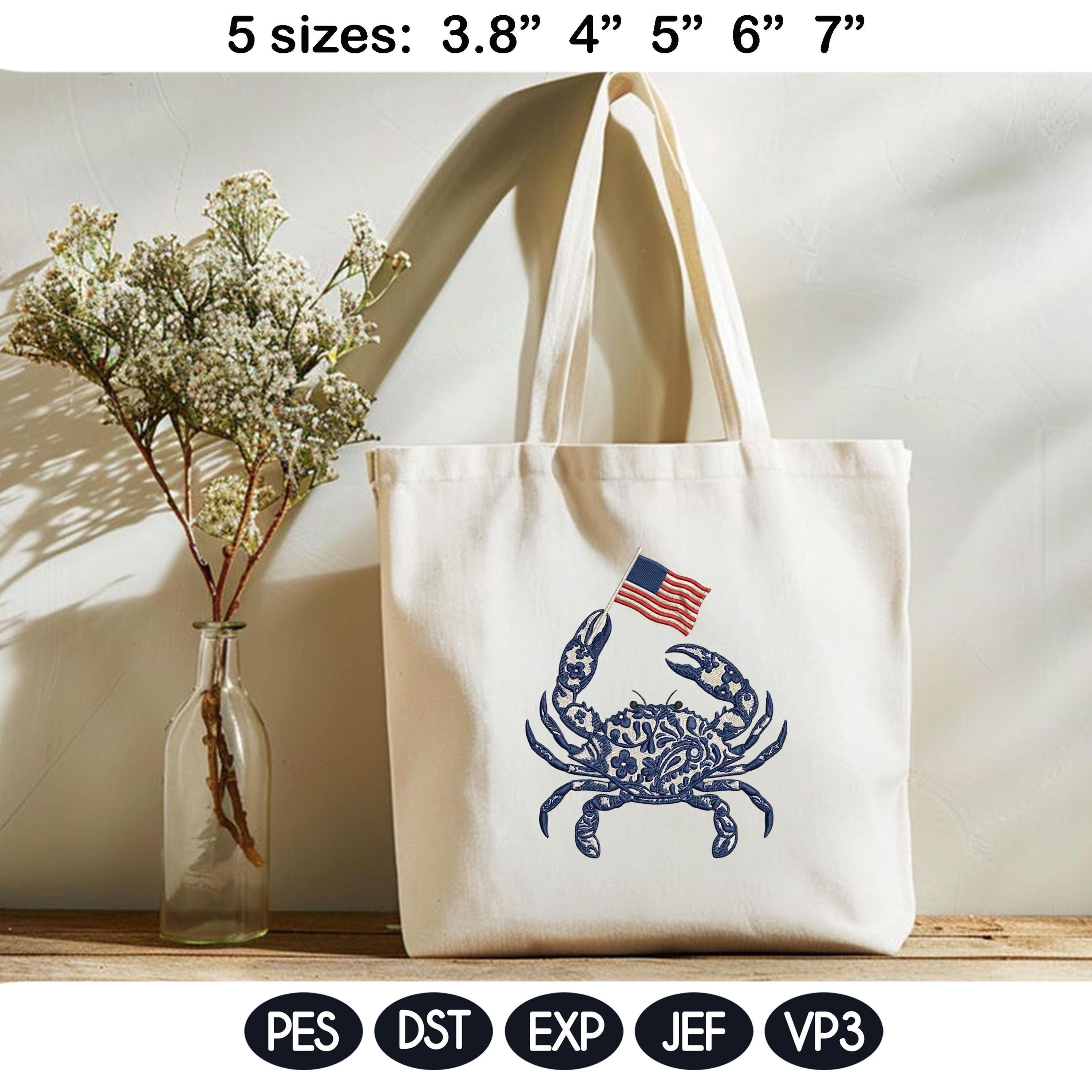 Chinoiserie Crab Embroidery Design with USA Flag, Patriotic Nautical Sea Life, 4th of July Machine Embroidery File,5 sizes, Digital Download - image 5