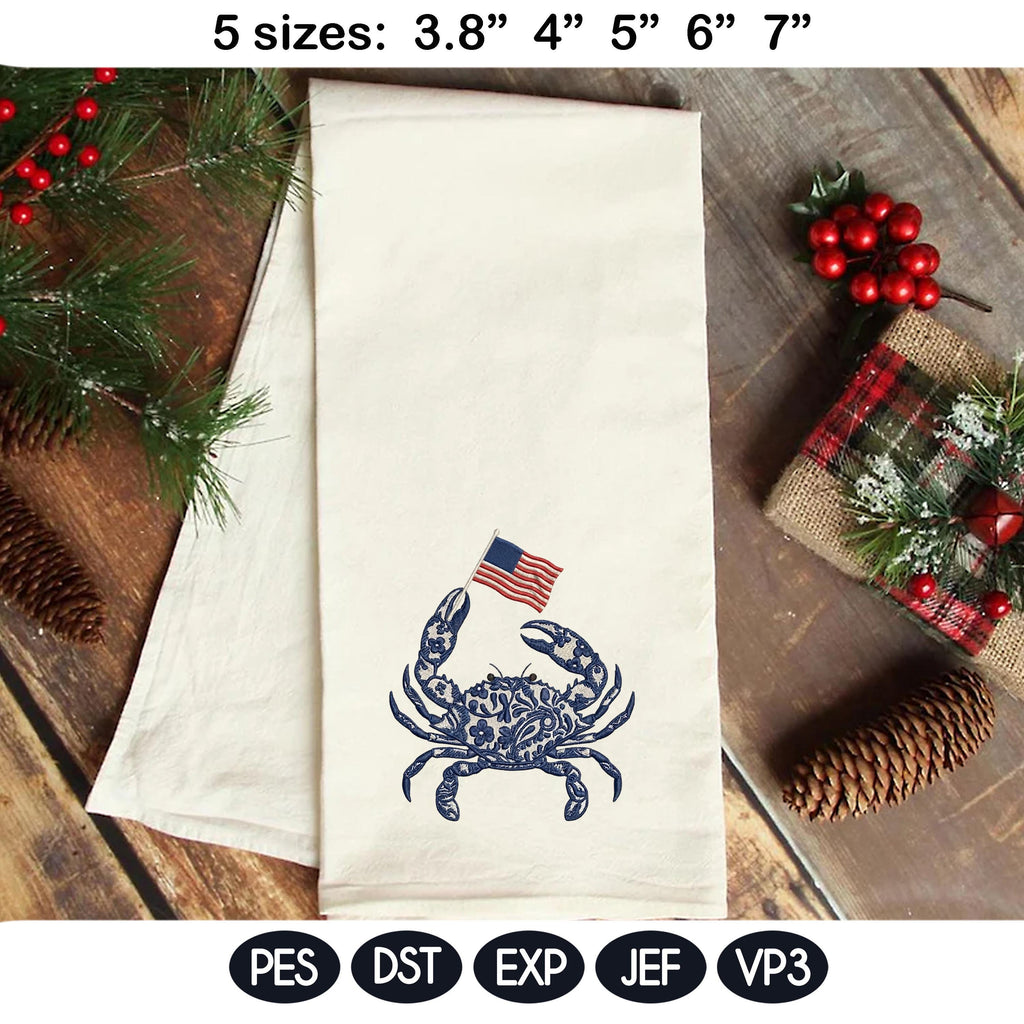 Chinoiserie Patriotic Animal Embroidery Bundle, Crab Lion Shark Pelican Heron USA Flag Machine File, 5 Sizes, Digital Instant Download - image 4