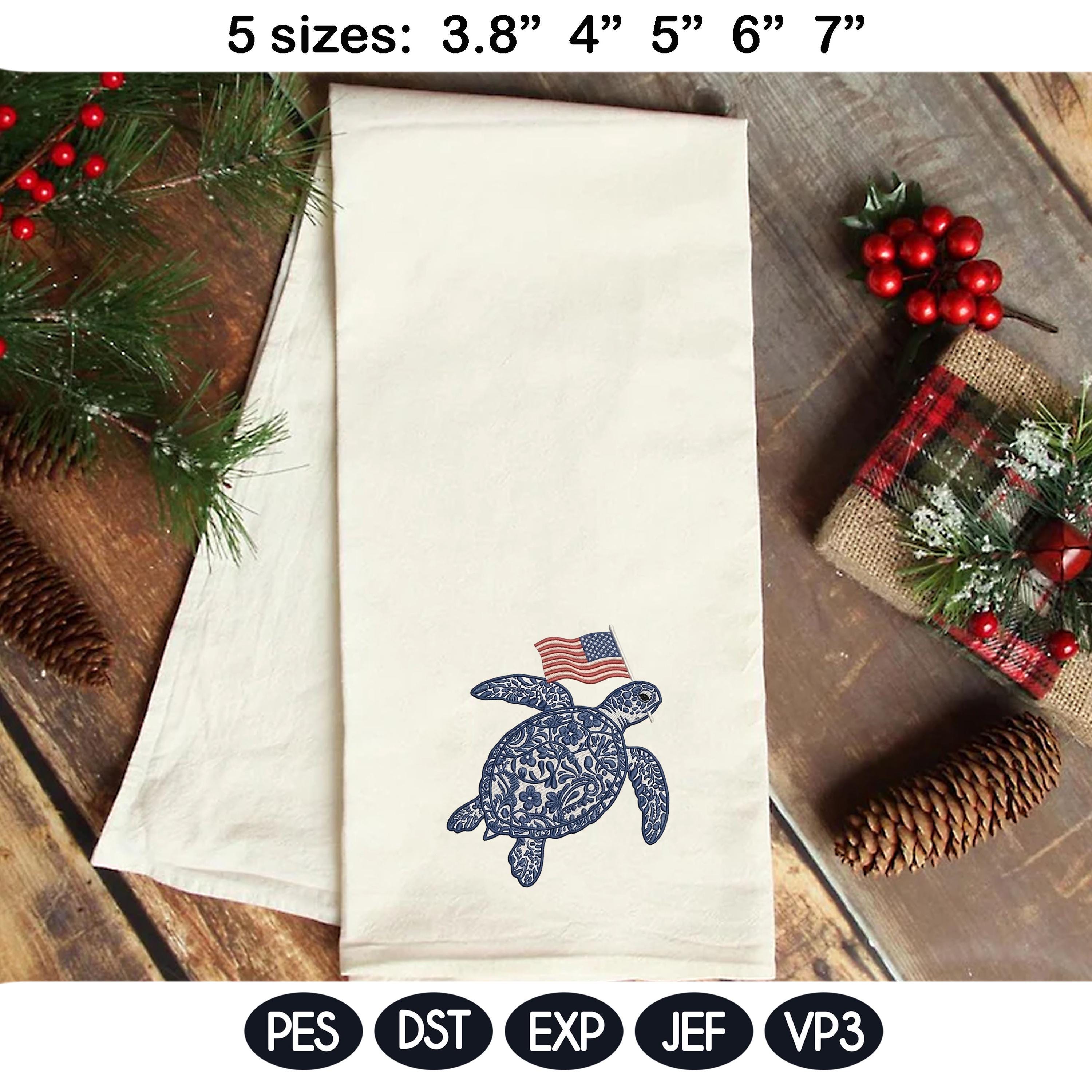 Chinoiserie Sea Turtle Embroidery Design with USA Flag, Patriotic Nautical Sea Life, 4th of July Machine Embroidery,5 sizes,Digital Download - image 5