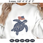 Chinoiserie Sea Turtle Embroidery Design with USA Flag, Patriotic Nautical Sea Life, 4th of July Machine Embroidery,5 sizes,Digital Download - image 6