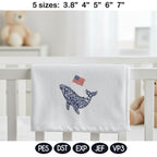 Chinoiserie Whale Embroidery Design with USA Flag, Patriotic Nautical Sea Life, 4th of July Machine Embroidery, 5 sizes, Digital Download - image 6