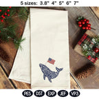 Chinoiserie Whale Embroidery Design with USA Flag, Patriotic Nautical Sea Life, 4th of July Machine Embroidery, 5 sizes, Digital Download - image 4