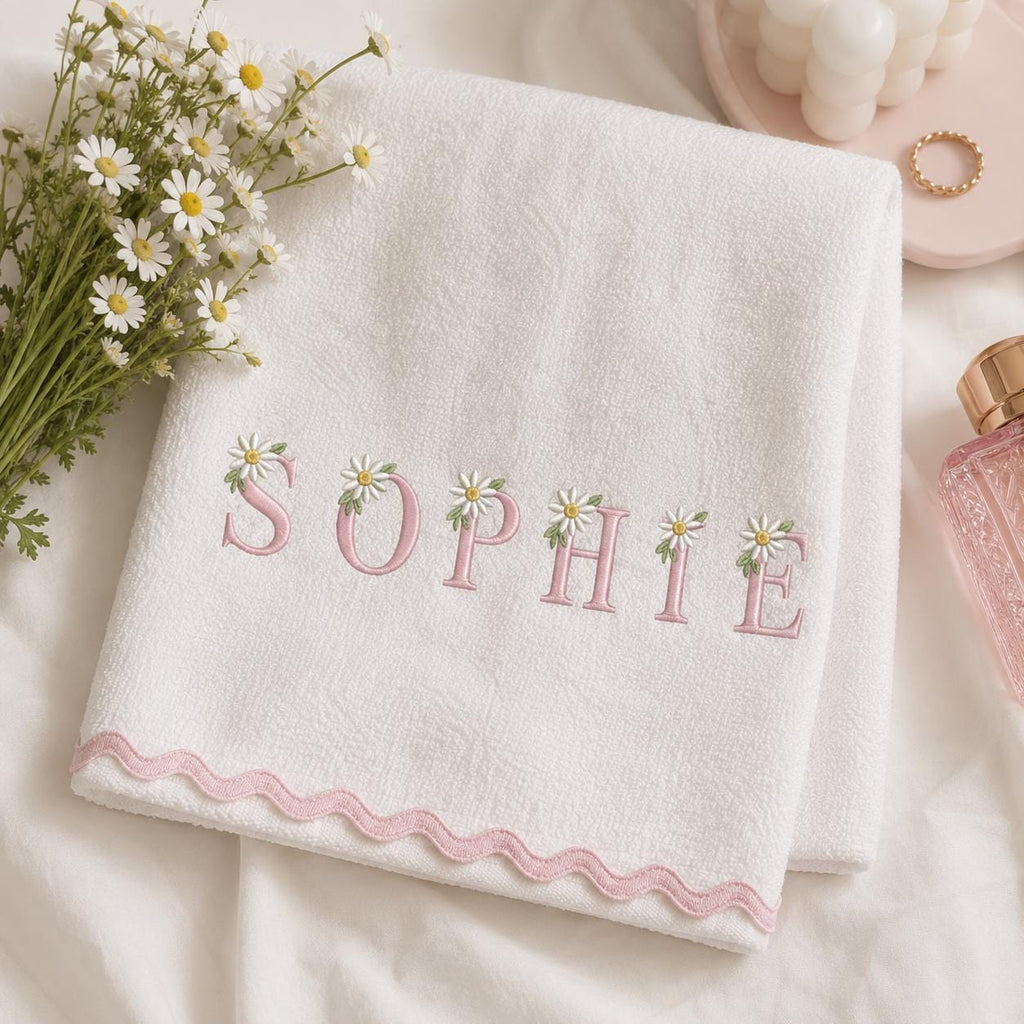 Daisy Monogram Alphabet Embroidery Design, Pink Floral Letters A-Z, Girls Name Machine Embroidery Font, 5 sizes, Digital Download - image 5