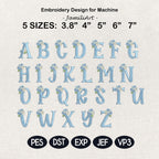 Blue Floral Monogram Fishtail Font Alphabet Embroidery Design, Hydrangea Letters A-Z, Custom Name Machine Embroidery Font, Digital Download