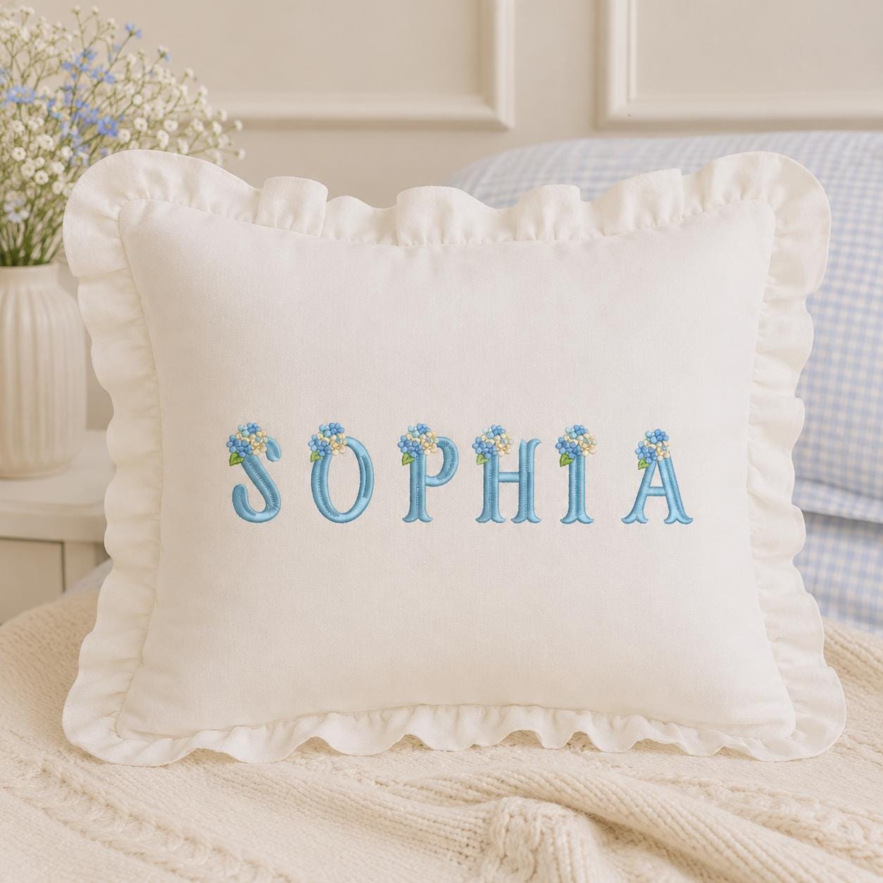 Blue Floral Monogram Fishtail Font Alphabet Embroidery Design, Hydrangea Letters A-Z, Custom Name Machine Embroidery Font, Digital Download - image 7