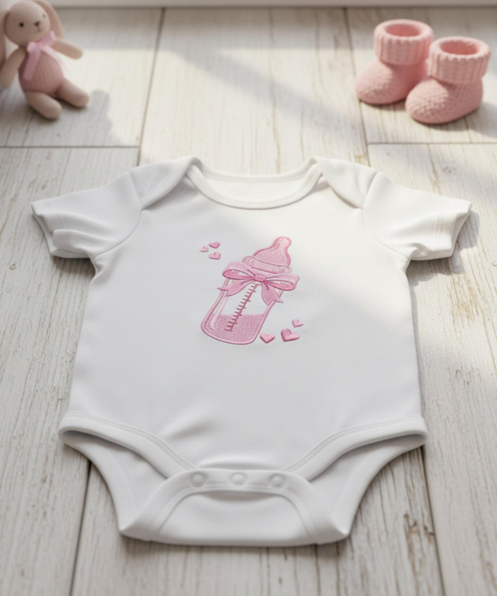 Baby Bottle Embroidery Design, Cute Pink Newborn Bottle File, Baby Shower Gift Machine Embroidery, Nursery Design, 5 Sizes, Digital Download - image 3