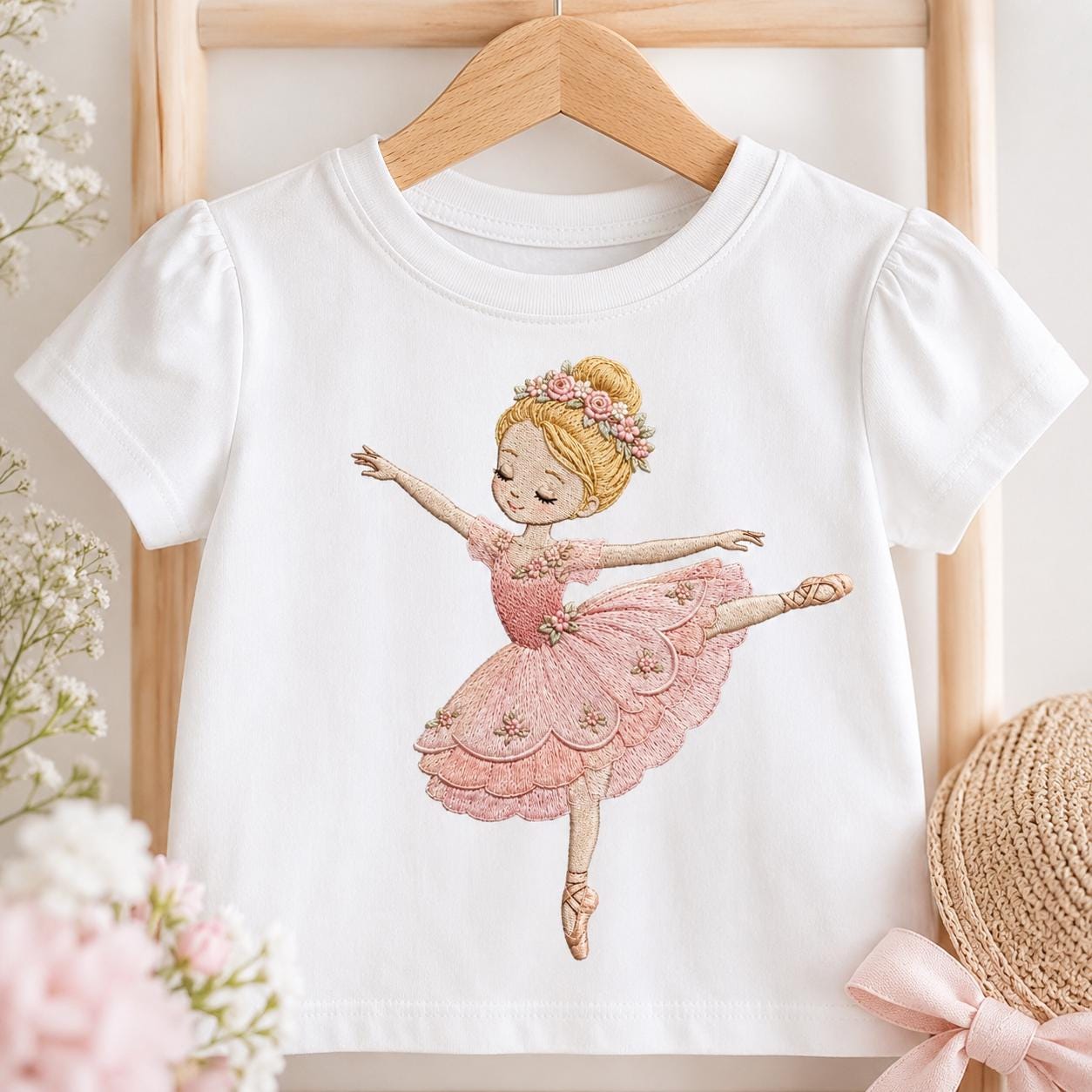 Pink Ballerina Embroidery Design, Floral Ballet Girl Machine Embroidery Pattern, Dance Princess Artwork, 5 sizes, Digital Download - image 3