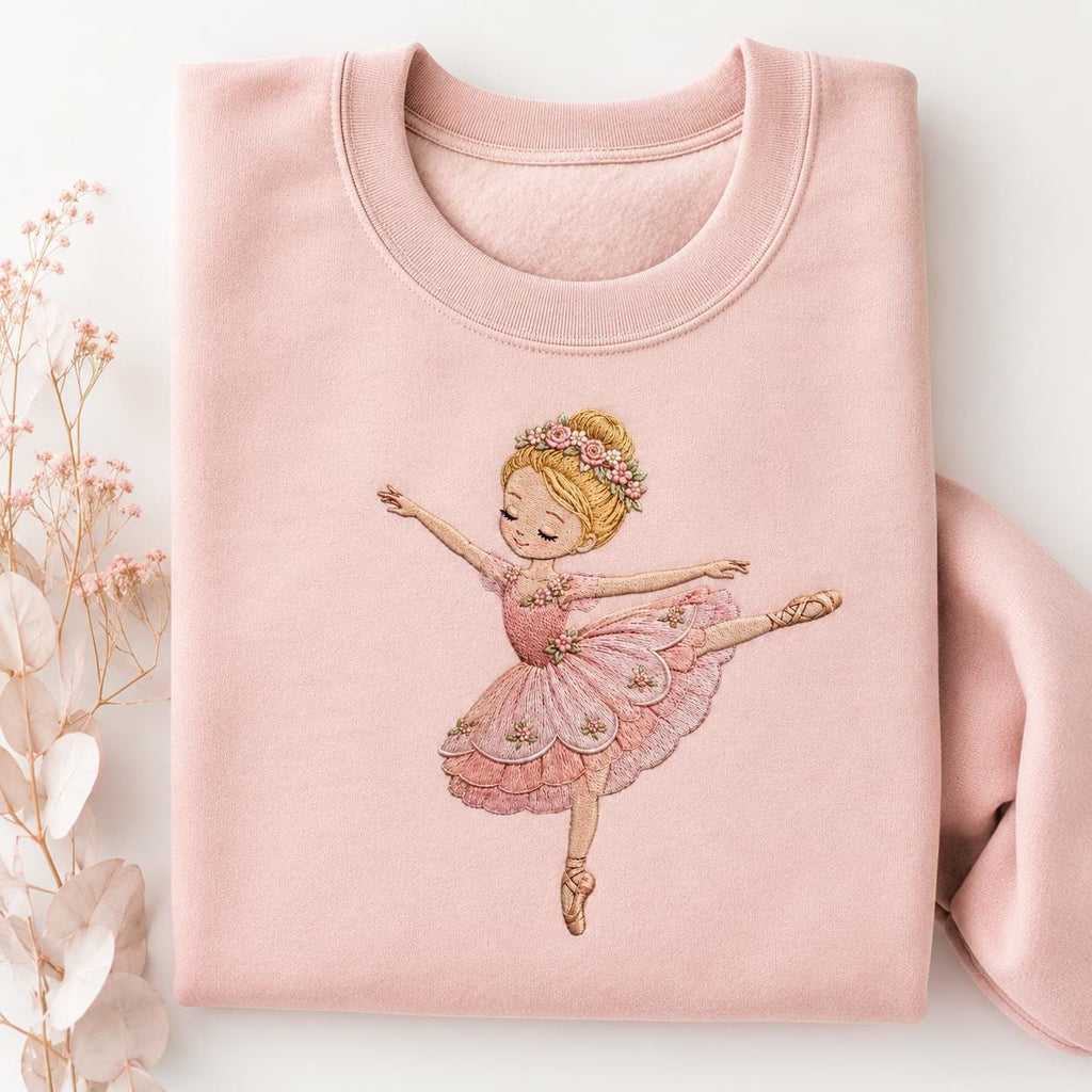 Pink Ballerina Embroidery Design, Floral Ballet Girl Machine Embroidery Pattern, Dance Princess Artwork, 5 sizes, Digital Download - image 5