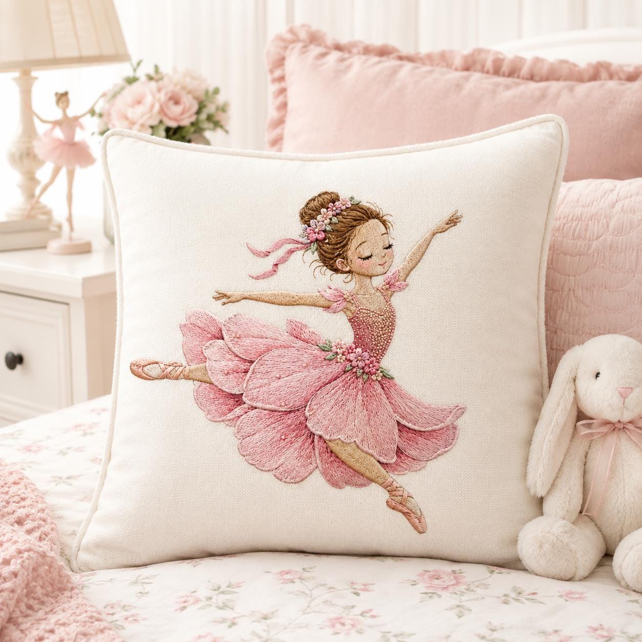 Floral Ballet Dancer Embroidery Design, Pink Ballerina Princess Dance Machine Embroidery Pattern, 5 sizes, Digital Download - image 5