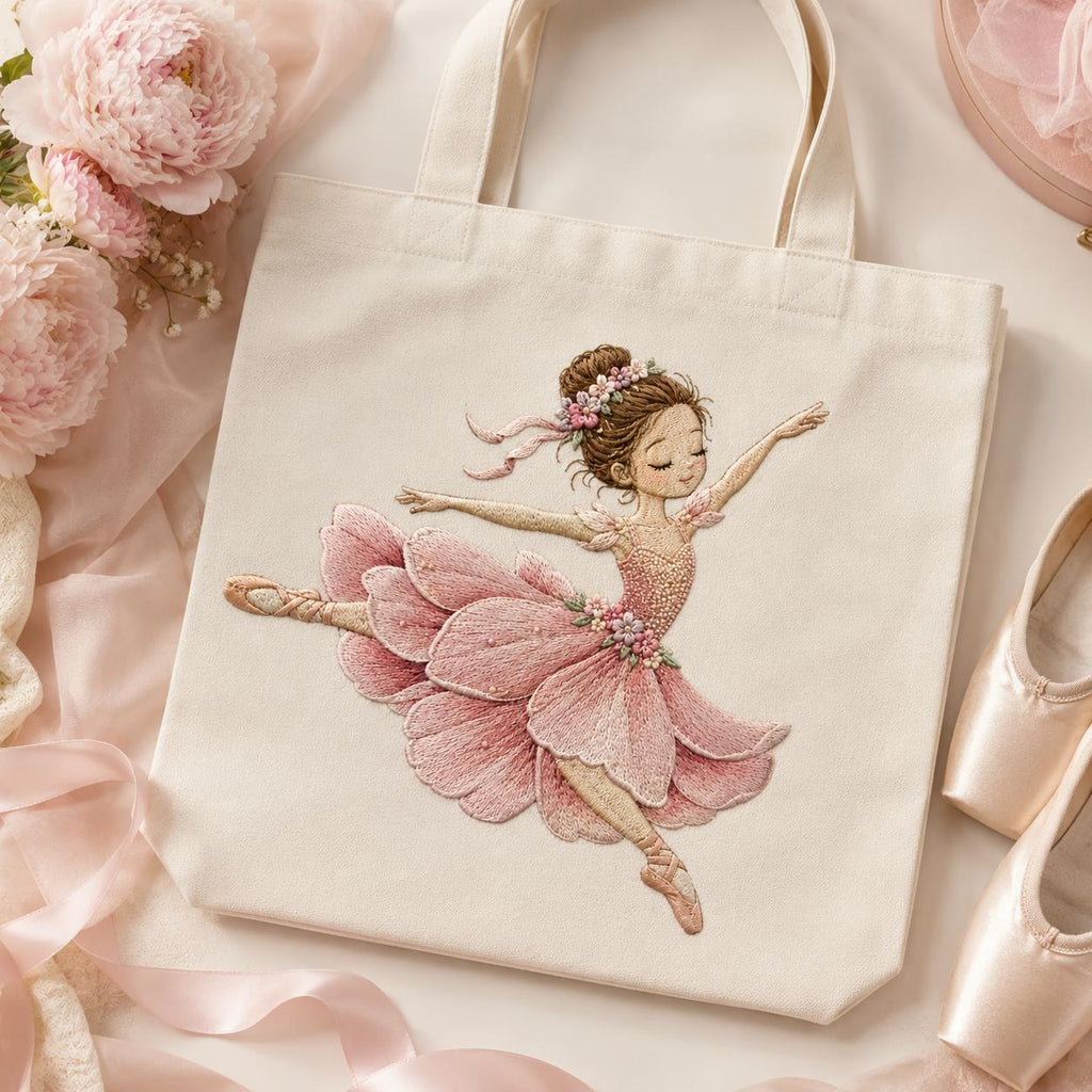Floral Ballet Dancer Embroidery Design, Pink Ballerina Princess Dance Machine Embroidery Pattern, 5 sizes, Digital Download - image 4