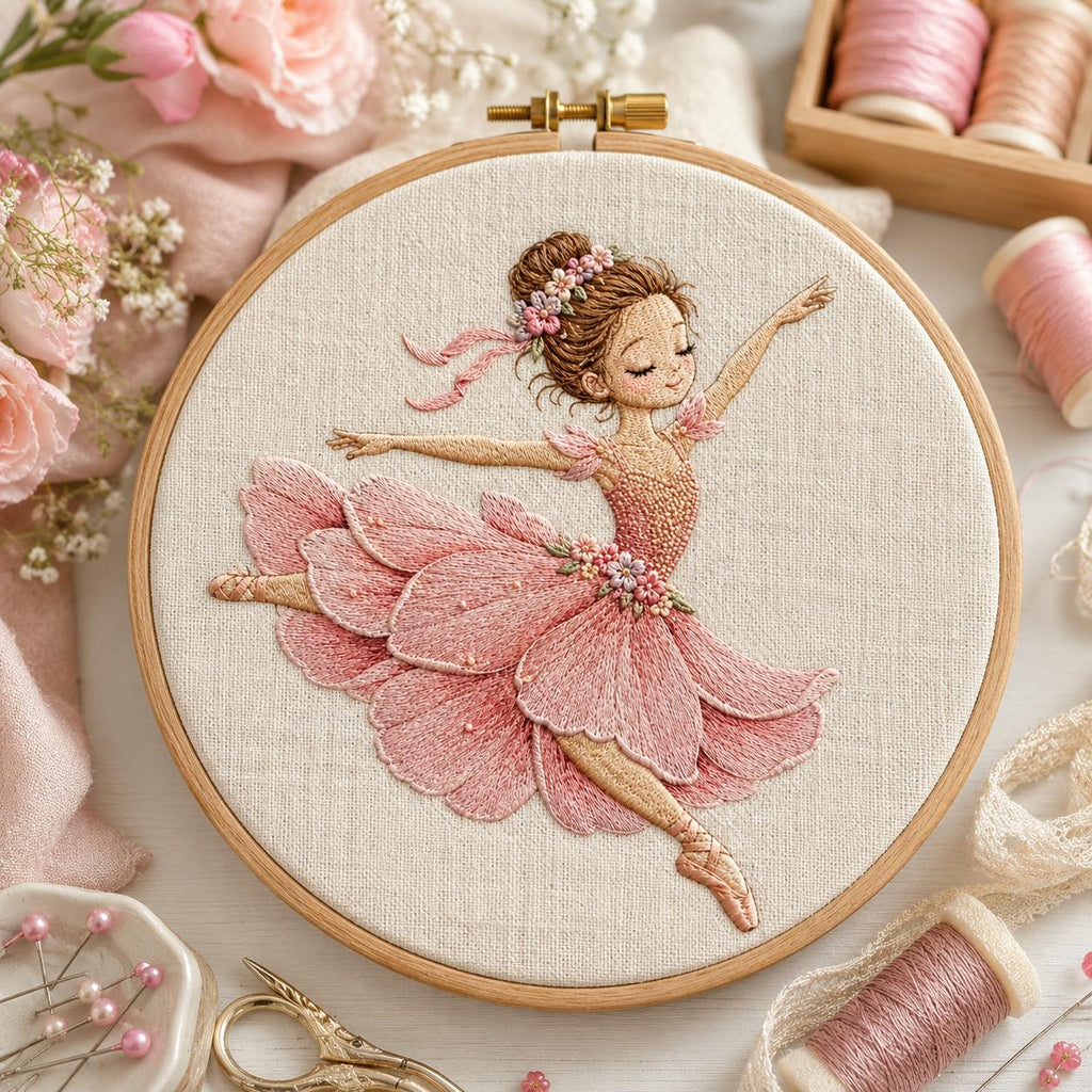 Floral Ballet Dancer Embroidery Design, Pink Ballerina Princess Dance Machine Embroidery Pattern, 5 sizes, Digital Download - image 6