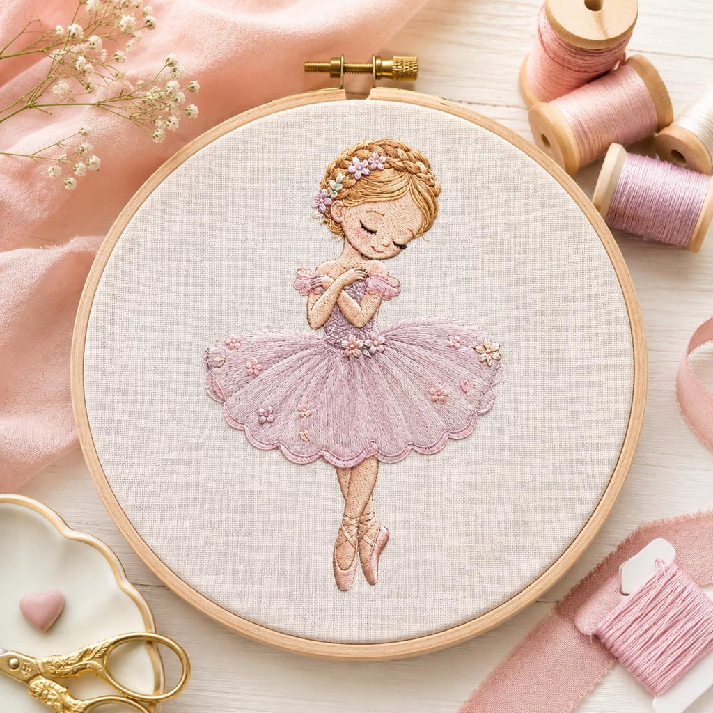 Cute Ballerina Girl Embroidery Design, Pink Tutu Ballet Dancer With Flowers Machine Pattern, 5 sizes, Digital Download - image 7