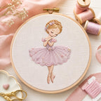 Cute Ballerina Girl Embroidery Design, Pink Tutu Ballet Dancer With Flowers Machine Pattern, 5 sizes, Digital Download - image 7