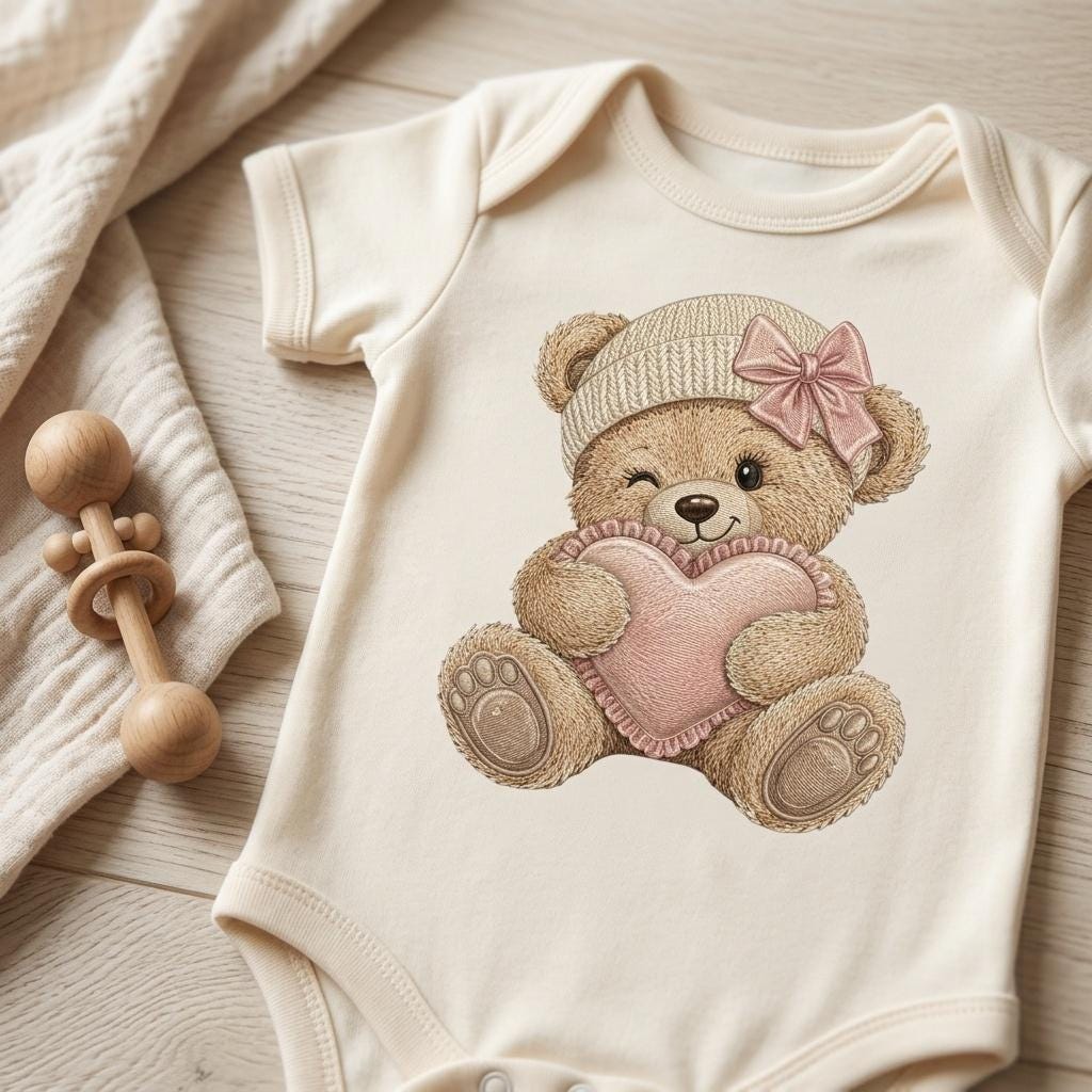 Teddy Bear Heart Embroidery Design, Pink Bow Bear Machine Embroidery File, Valentine Nursery PES DST EXP, 5 sizes, Digital Download - image 5
