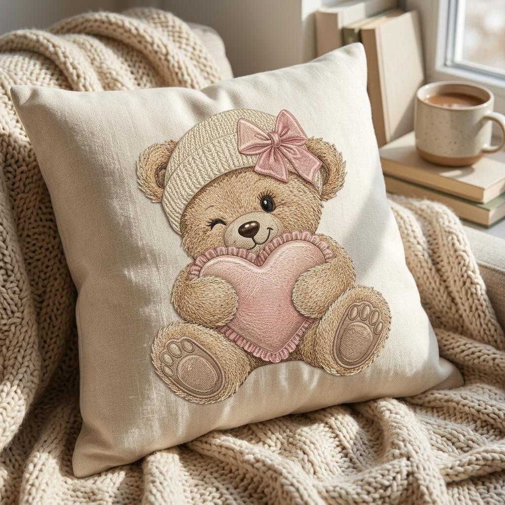 Teddy Bear Heart Embroidery Design, Pink Bow Bear Machine Embroidery File, Valentine Nursery PES DST EXP, 5 sizes, Digital Download - image 7