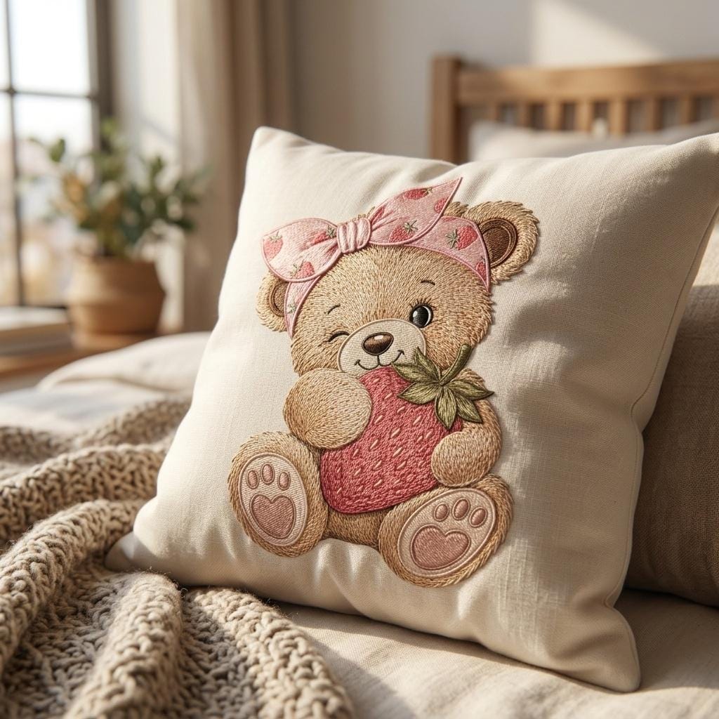 Strawberry Teddy Bear Embroidery Design, Cute Bear With Berry Machine Embroidery File, Baby Girl PES DST EXP, 5 sizes, Digital Download - image 7