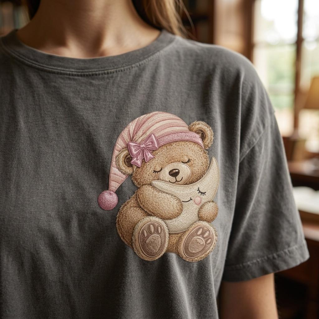 Sleeping Moon Teddy Bear Embroidery Design, Cute Bear Pajama Machine Embroidery File, Nursery PES DST EXP, 5 sizes, Digital Download - image 3