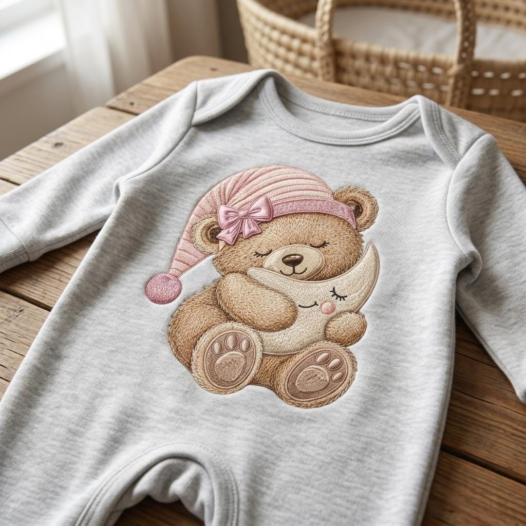 Sleeping Moon Teddy Bear Embroidery Design, Cute Bear Pajama Machine Embroidery File, Nursery PES DST EXP, 5 sizes, Digital Download - image 6