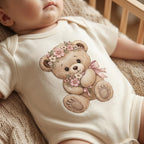 Floral Teddy Bear Embroidery Design, Bear With Flower Bouquet Machine Embroidery File, Baby Girl PES DST EXP, 5 sizes, Digital Download - image 4