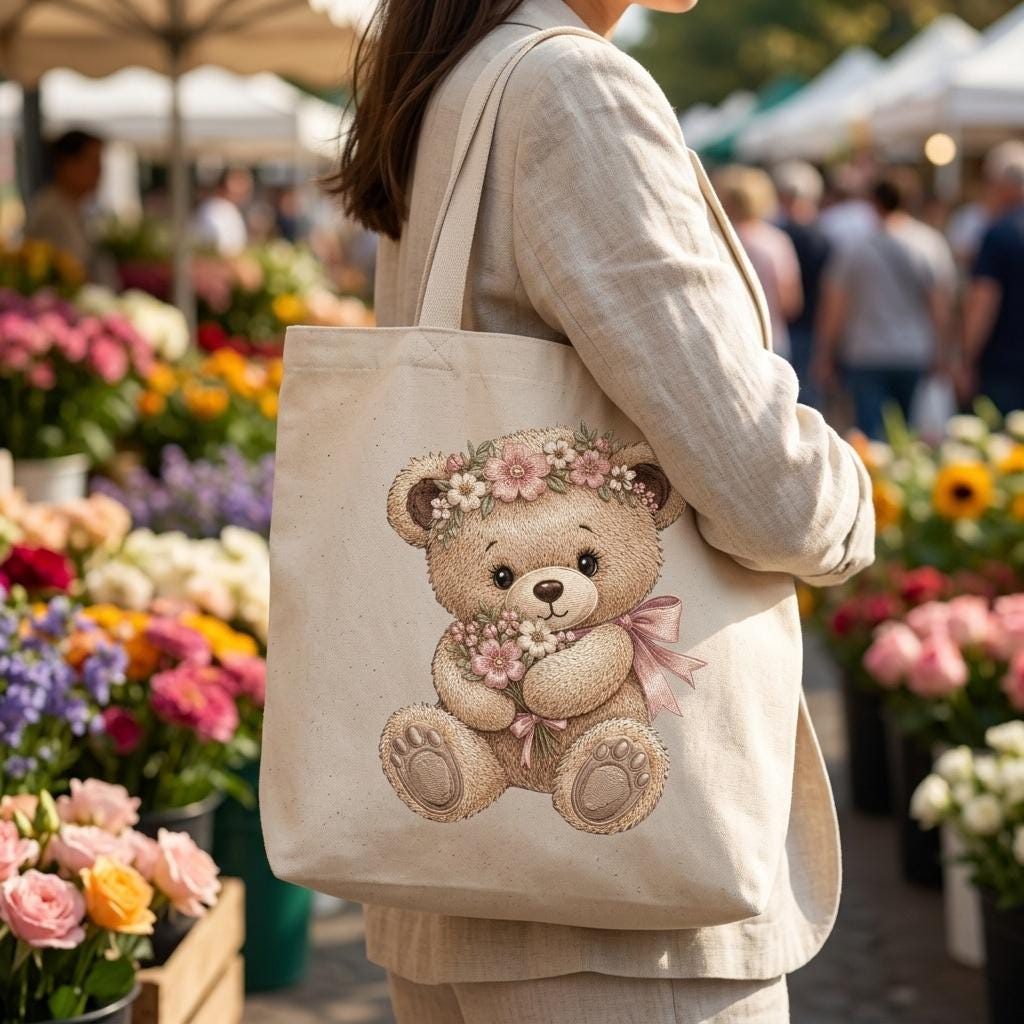 Floral Teddy Bear Embroidery Design, Bear With Flower Bouquet Machine Embroidery File, Baby Girl PES DST EXP, 5 sizes, Digital Download - image 6