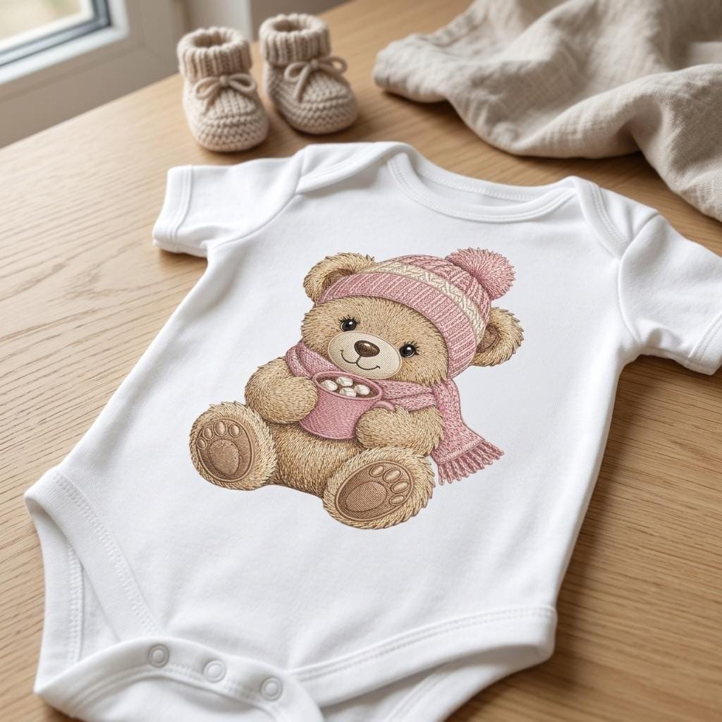 Winter Teddy Bear Embroidery Design, Cute Bear With Cocoa Machine Embroidery File, Cozy Nursery PES DST EXP, 5 sizes, Digital Download - image 3