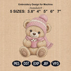 Winter Teddy Bear Embroidery Design, Cute Bear With Cocoa Machine Embroidery File, Cozy Nursery PES DST EXP, 5 sizes, Digital Download