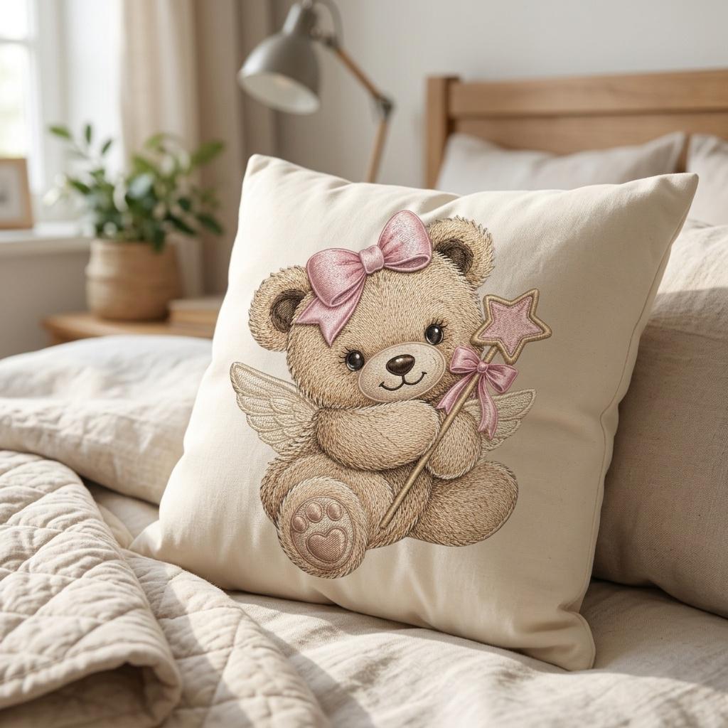 Fairy Teddy Bear Embroidery Design, Pink Bow Angel Bear Machine Embroidery File, Baby Girl PES DST EXP, 5 sizes, Digital Download - image 6