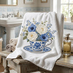 Blue Chinoiserie Teacup Embroidery Design, Hydrangea Flower Tea Cup Machine Embroidery, Vintage Botanical File, 5 sizes, Digital Download - image 3