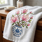 Pink Magnolia Chinoiserie Vase Embroidery Design, Blue White Floral Pottery Machine Embroidery File, 5 sizes, Digital Download - image 4