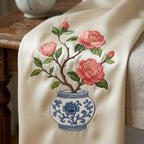 Coral Camellia Chinoiserie Vase Embroidery Design, Blue White Botanical Floral Machine File, 5 sizes, Digital Download - image 6