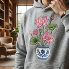 Pink Lotus Chinoiserie Vase Embroidery Design, Blue White Botanical Flower Machine Embroidery File, 5 sizes, Digital Download - image 3