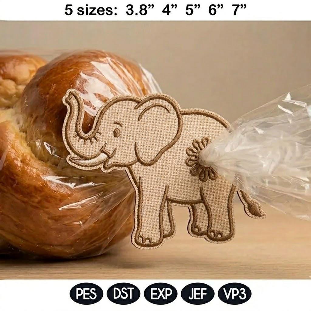 Cute Elephant Butt Bag Tie Embroidery Design, Funny Elephant Butt Applique, Bread Bag Clip In The Hoop, Safari Animal Embroidery File