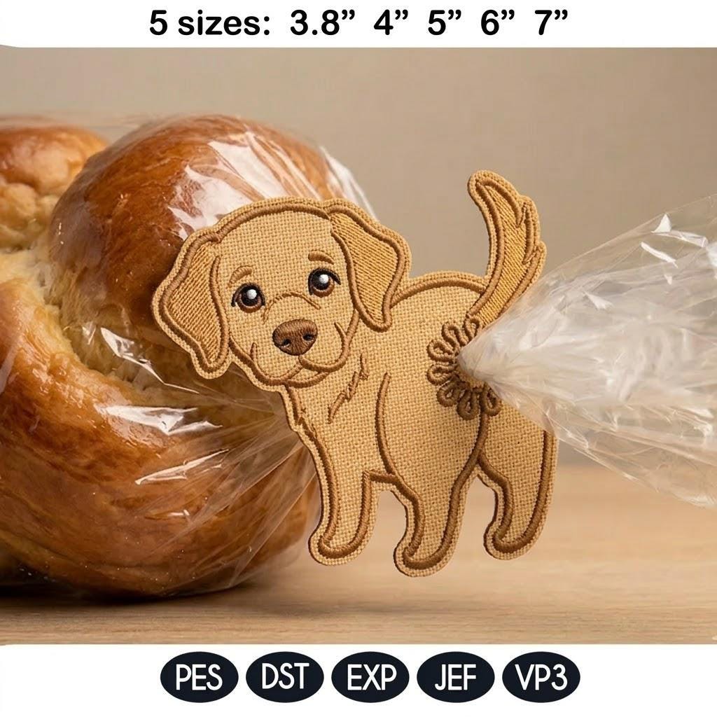 Cute Dog Butt Bag Tie Embroidery Design Bundle, Funny Puppy Butt Applique, Bread Bag Clip In The Hoop, Dog Embroidery Set, Digital Download - image 8