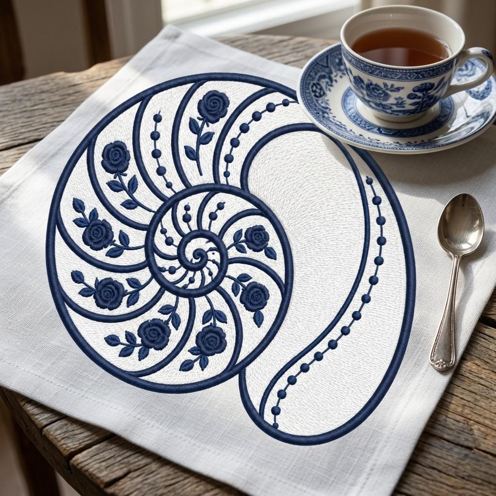 Blue Chinoiserie Nautilus Shell Embroidery Design, Floral Coastal Seashell Machine File, 5 sizes, Digital Download - image 3