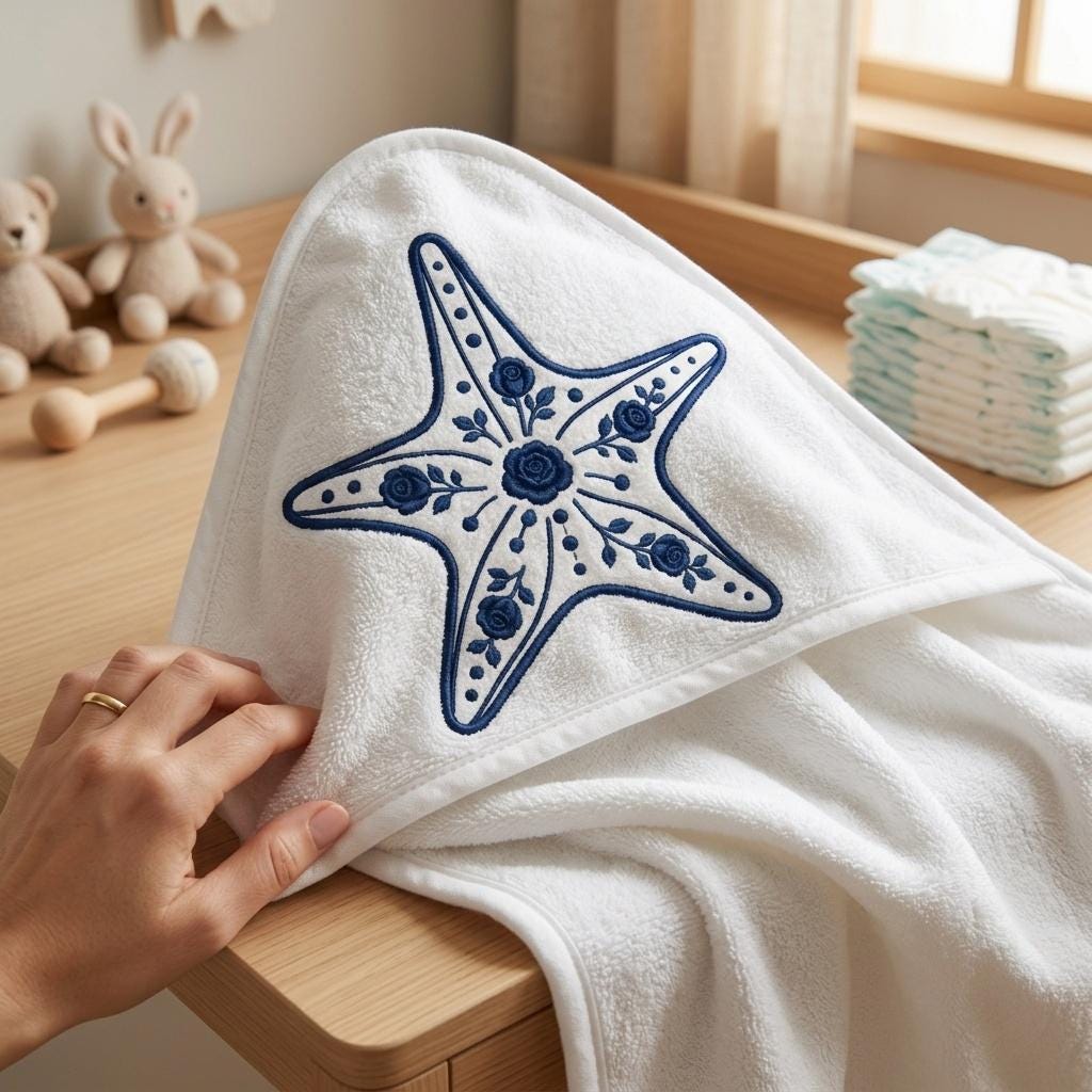 Floral Chinoiserie Starfish Embroidery Design, Blue White Coastal Beach Machine Embroidery File, 5 sizes, Digital Download - image 5