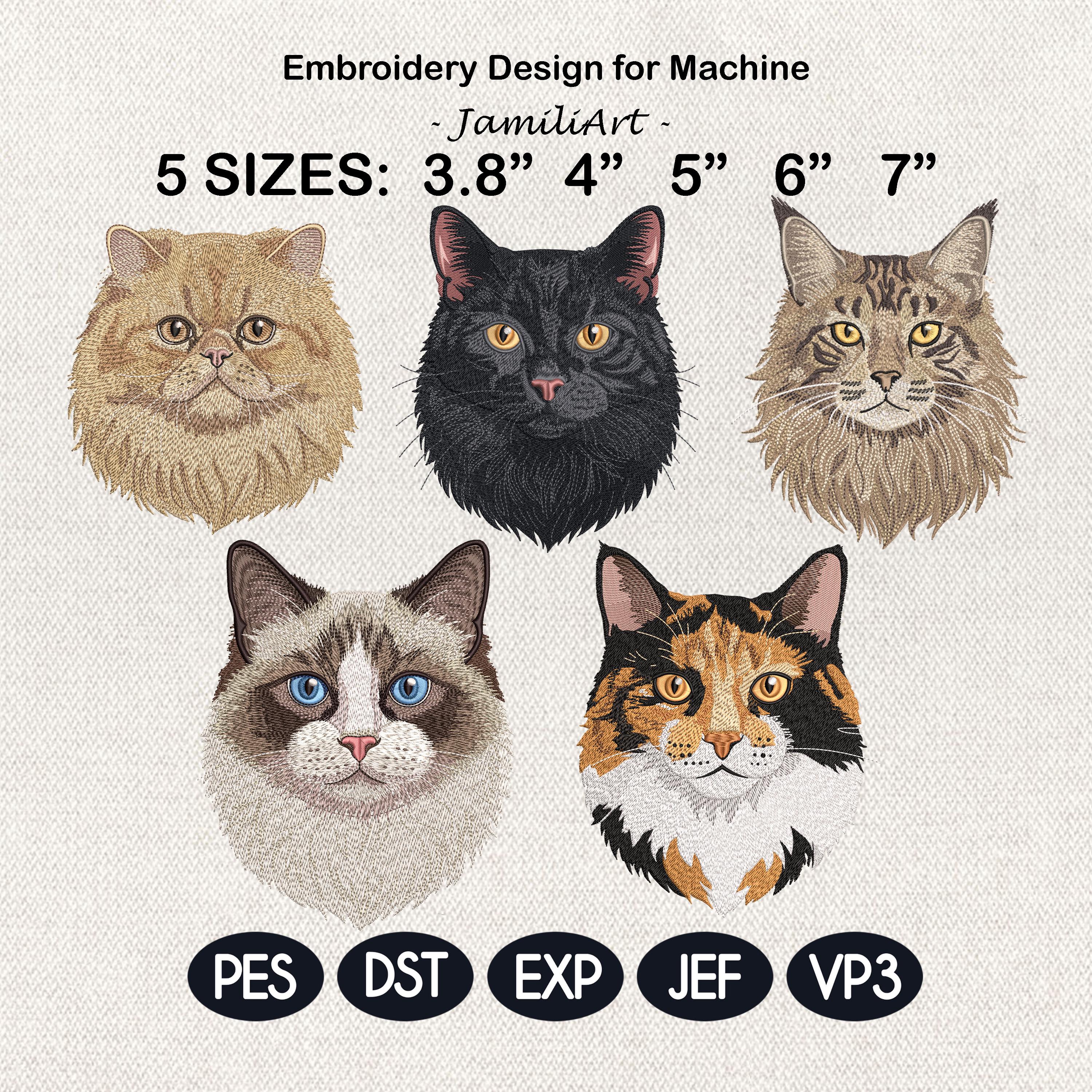 Cat Face Embroidery Bundle, Realistic Cat Portrait Machine Embroidery Designs, Persian Maine Coon Siamese, Pet Lover Gift, Instant Download