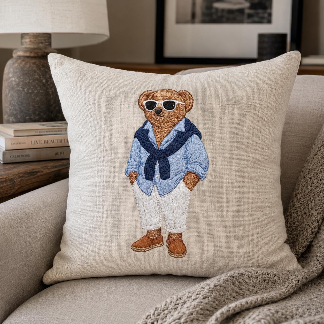 Preppy Teddy Bear Embroidery Design, Coastal Summer Bear Machine Embroidery File, Fashion Teddy Bear, 5 sizes, Digital Download - image 7