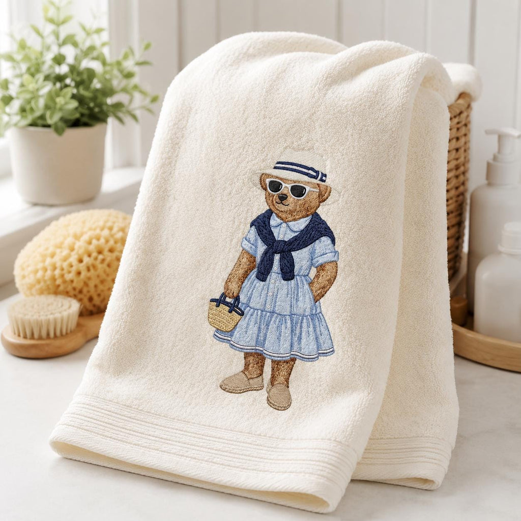Coastal Teddy Bear Couple Embroidery Design Bundle, Preppy Summer Bear Machine Embroidery, Beach Vacation Teddy, 5 sizes, Digital Download - image 6
