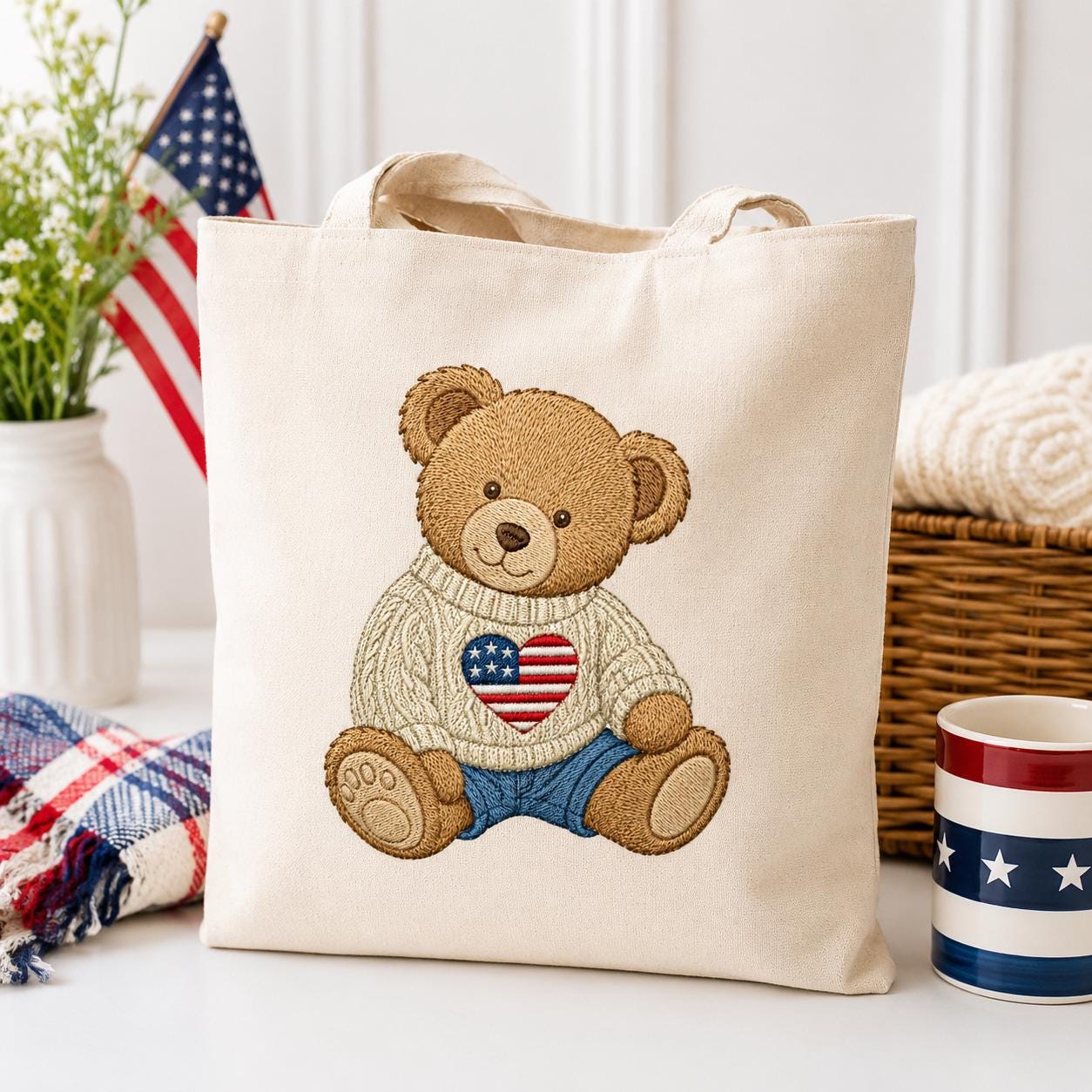 Patriotic Teddy Bear Embroidery Design, American Flag Baby Bear Machine Embroidery, Preppy 4th Of July Stitch File, 5 sizes Digital Download - image 5