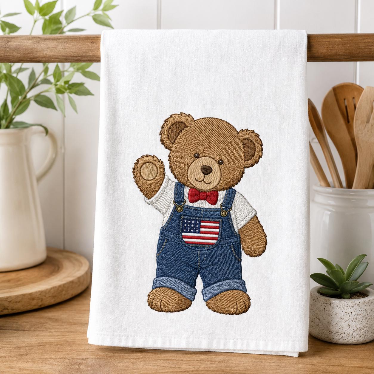 Americana Teddy Bear Embroidery Design, Cute USA Bear In Overalls Machine Embroidery, Patriotic Baby Bear Stitch Pattern, Digital Download - image 6