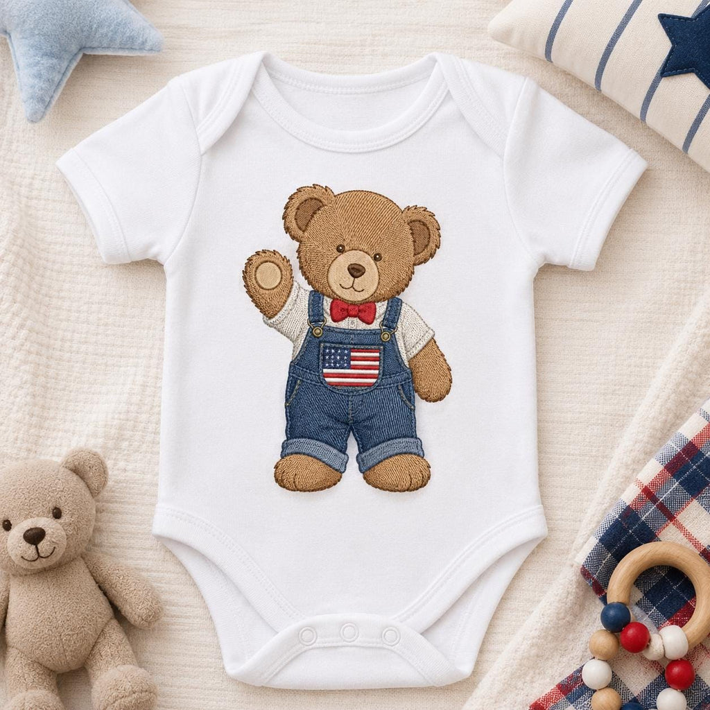 Americana Teddy Bear Embroidery Design, Cute USA Bear In Overalls Machine Embroidery, Patriotic Baby Bear Stitch Pattern, Digital Download - image 7
