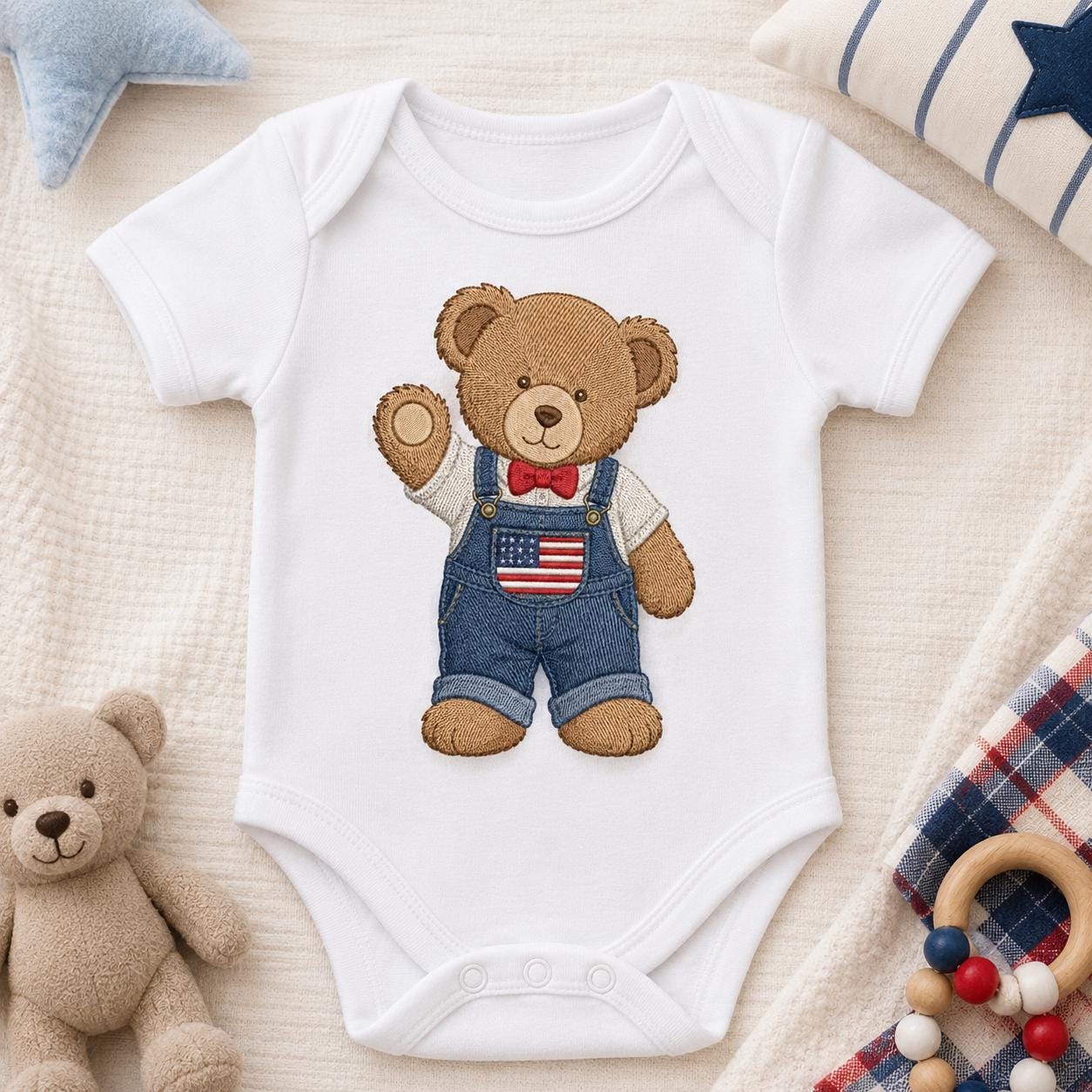 Americana Teddy Bear Embroidery Design, Cute USA Bear In Overalls Machine Embroidery, Patriotic Baby Bear Stitch Pattern, Digital Download - image 7